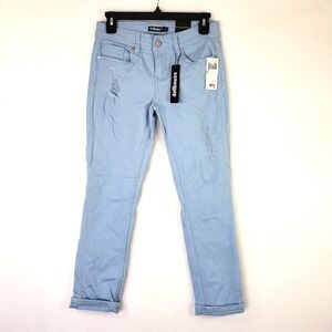 Dollhouse Charley Distressed Ankle Denim Jeans Powder Blue Ripped‎ Cuffed Size 7